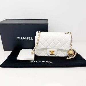 Chanel White Pearl Crush Mini Square Flap